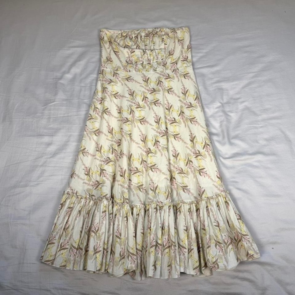 Vintage y2k American Eagle yellow & pink floral pattern strapless cottage dress